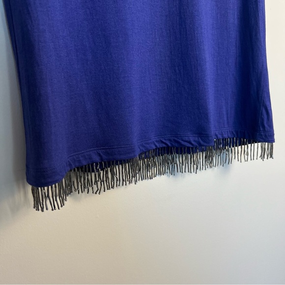 Chico’s / Royal blue cotton modal blouse with beaded strings - Picture 4 of 10